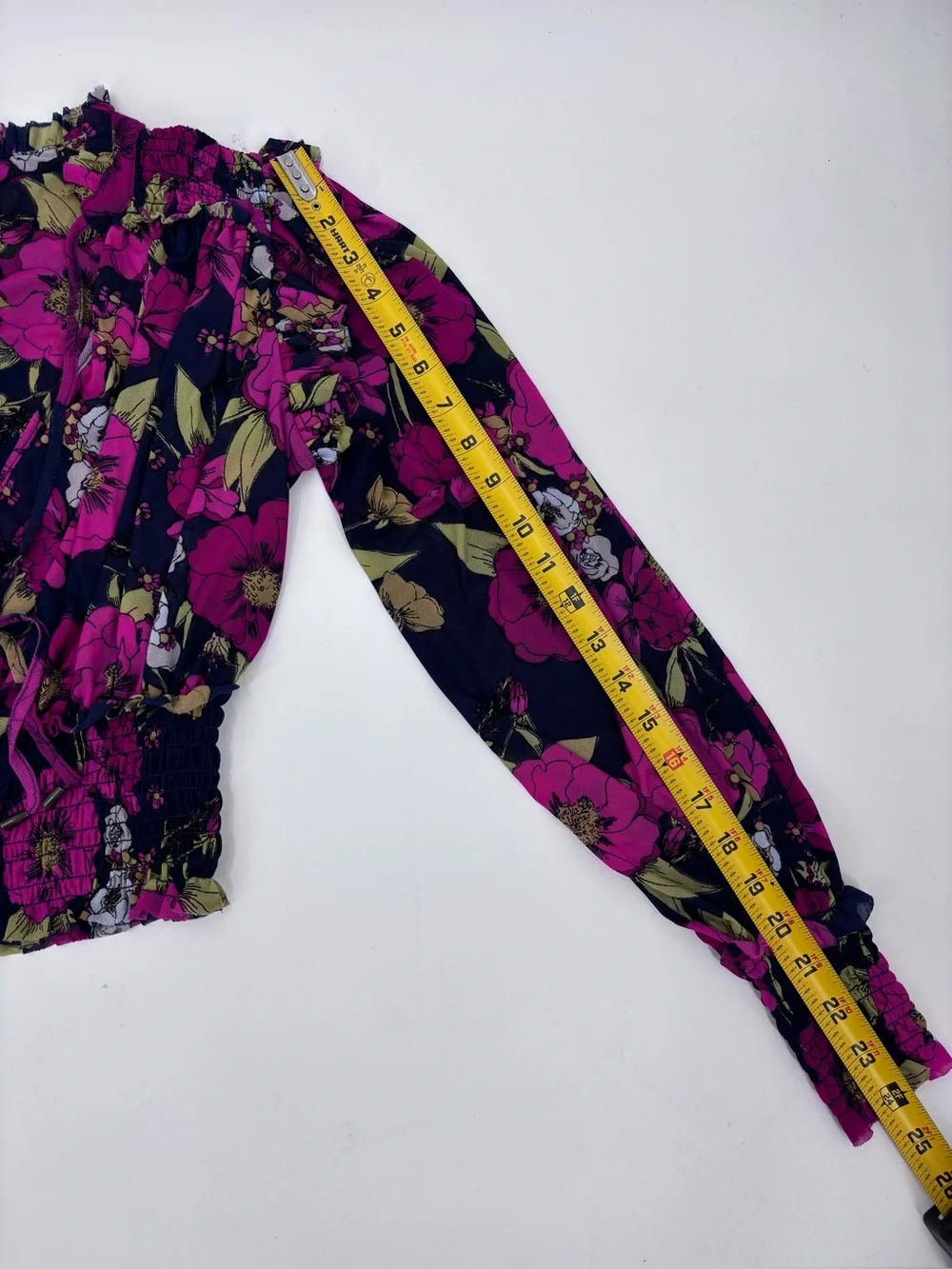 Free People Black Blouse with Fuchsia Floral Print